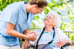 a woman is grateful for her senior living amenities available to her